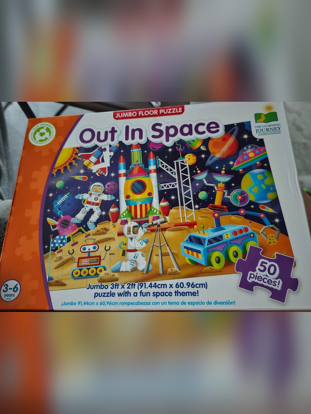 Out In Space Jumbo Floor Puzzle - Colorful Space Theme (Blue/Yellow)